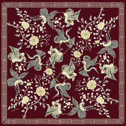 Dynastic Birds Wine Luxury Silk Scarf 120cm * 120cm