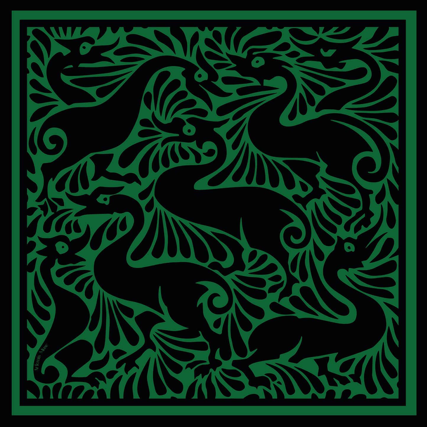 William De Morgan Green & Black Fantastic Ducks Luxury Silk Scarf 120cm * 120cm