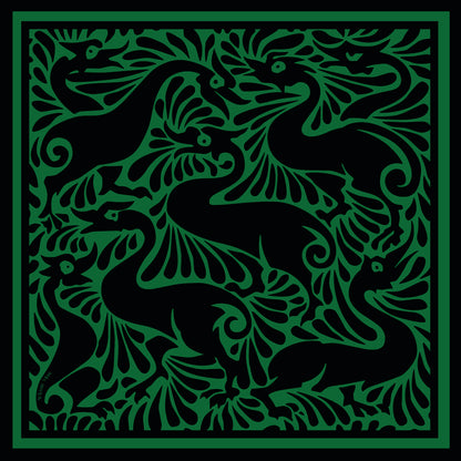 William De Morgan Green & Black Fantastic Ducks Luxury Silk Scarf 120cm * 120cm