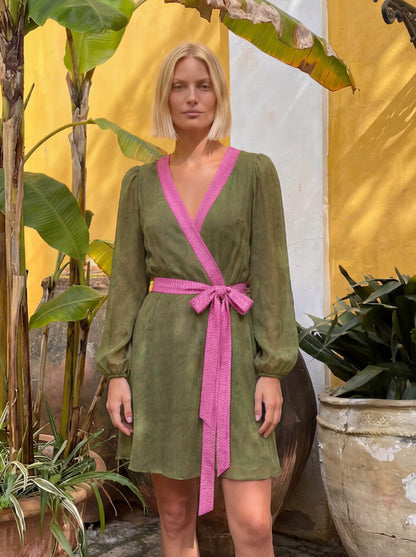 One Of A Kind Recyled Wrap Mini Dress #S18