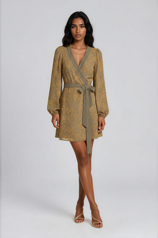 One Of A Kind Recyled Wrap Mini Dress #S7