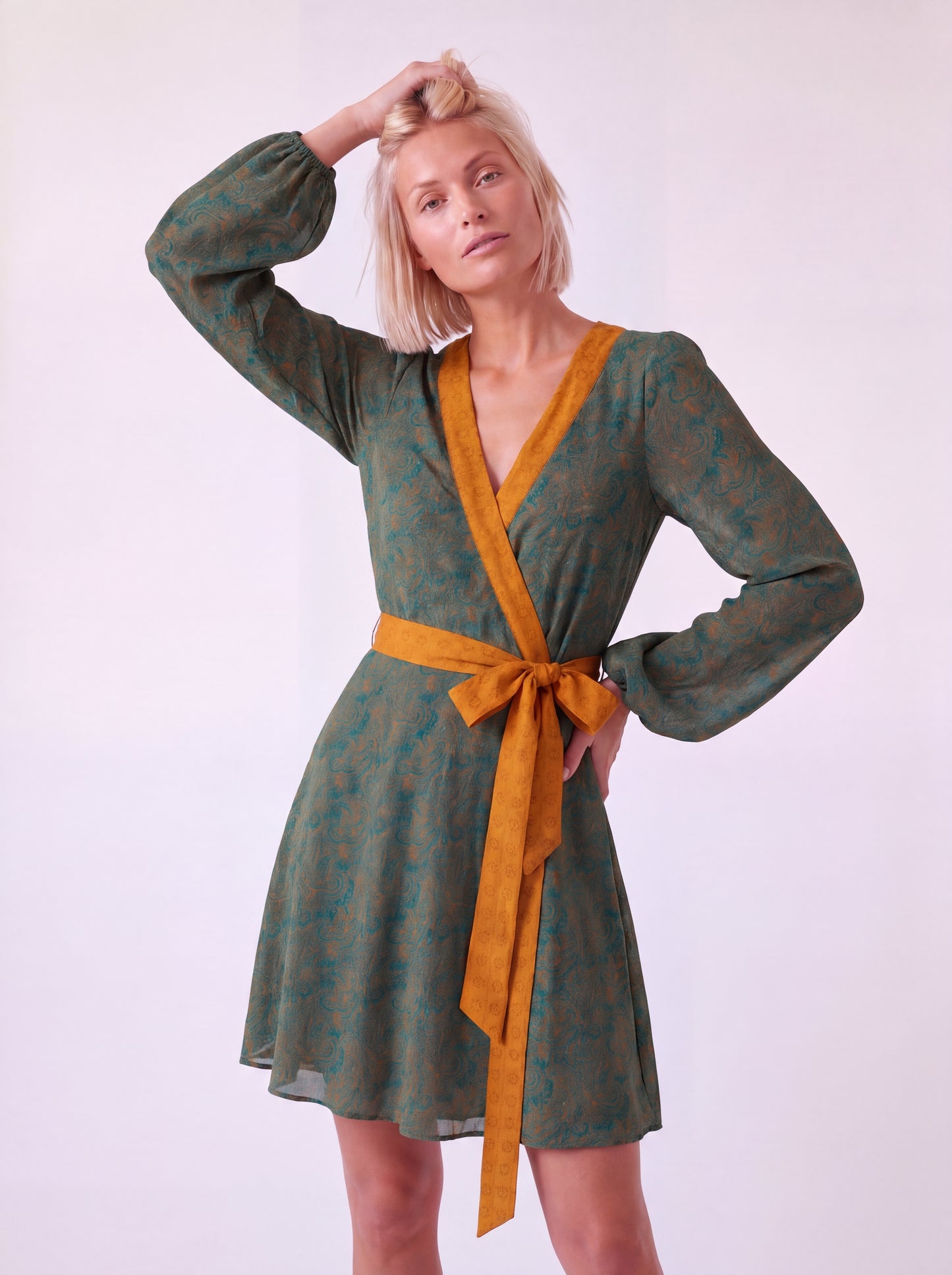 One Of A Kind Recyled Wrap Mini Dress #S9