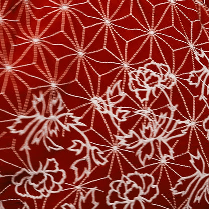 Asanoha & Peony Embroidered Terracotta Fully Lined Long Kimono