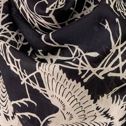Japanese crane print black and ivory detail