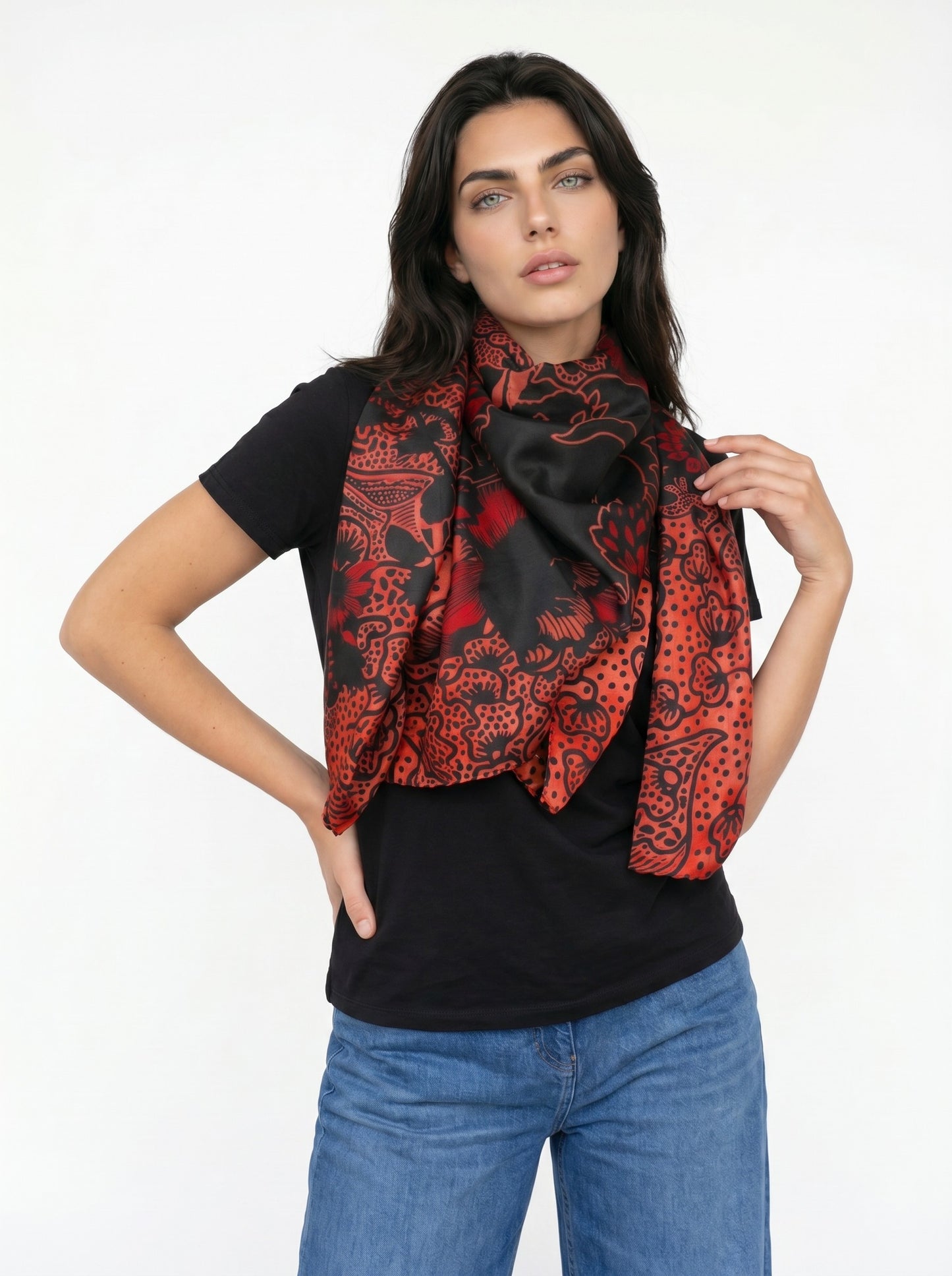 Boho Black & Rose Luxury Silk Scarf 120cm * 120cm