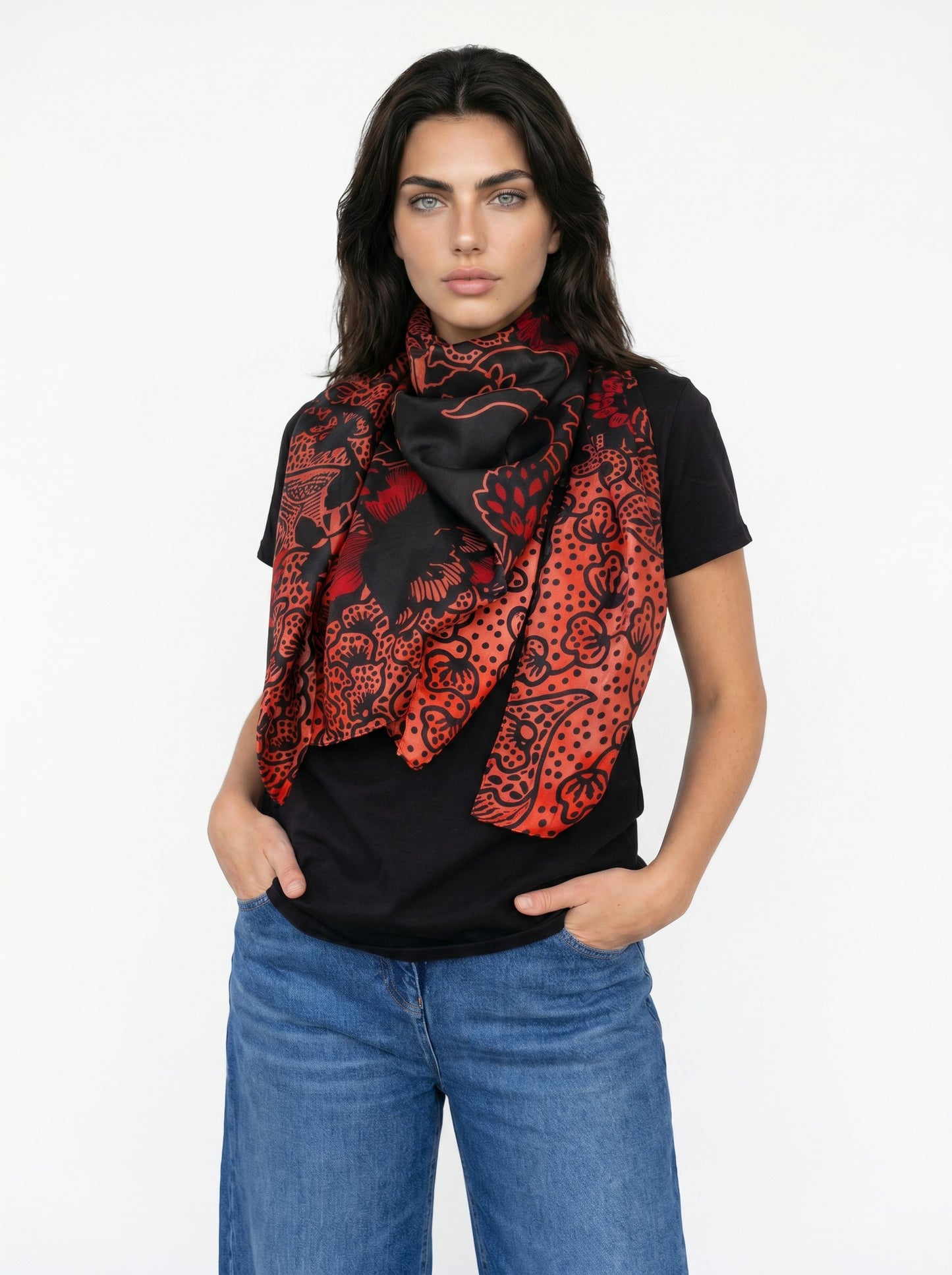 Boho Black & Rose Luxury Silk Scarf 120cm * 120cm