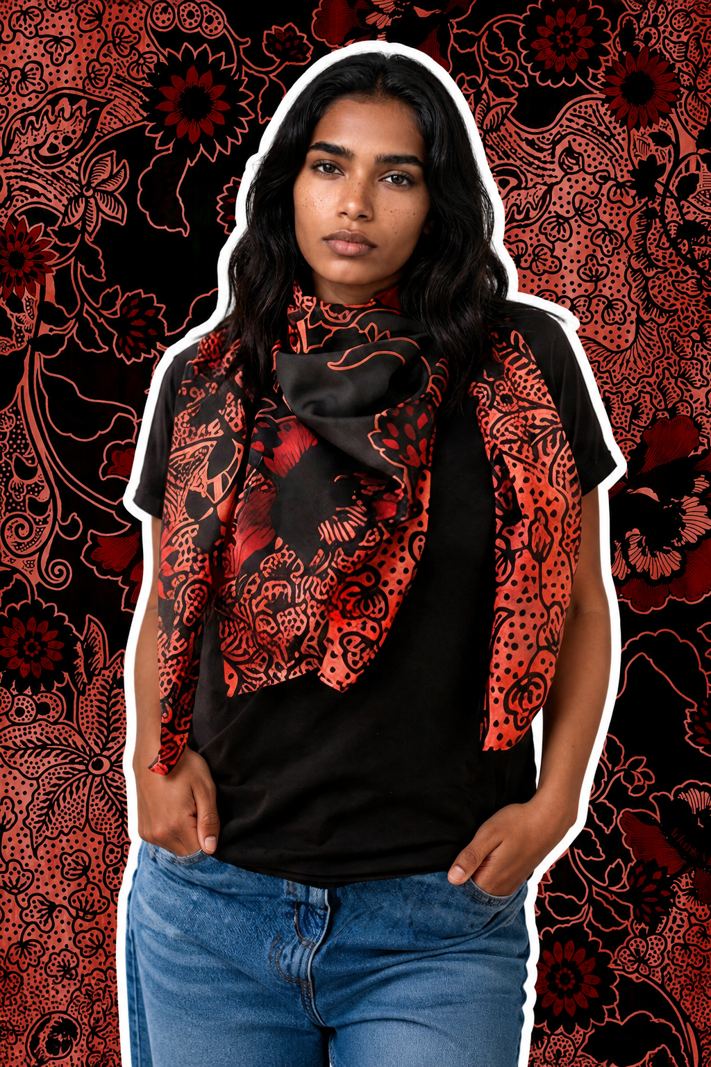 Boho Black & Rose Luxury Silk Scarf 120cm * 120cm