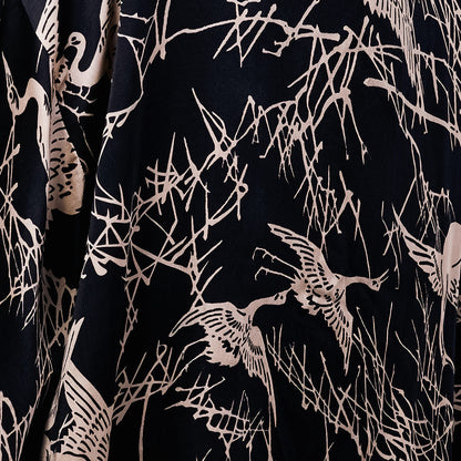 Close up detail Japanese Black & Ivory crane print
