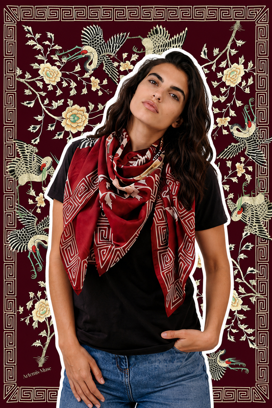 Dynastic Birds Wine Luxury Silk Scarf 120cm * 120cm