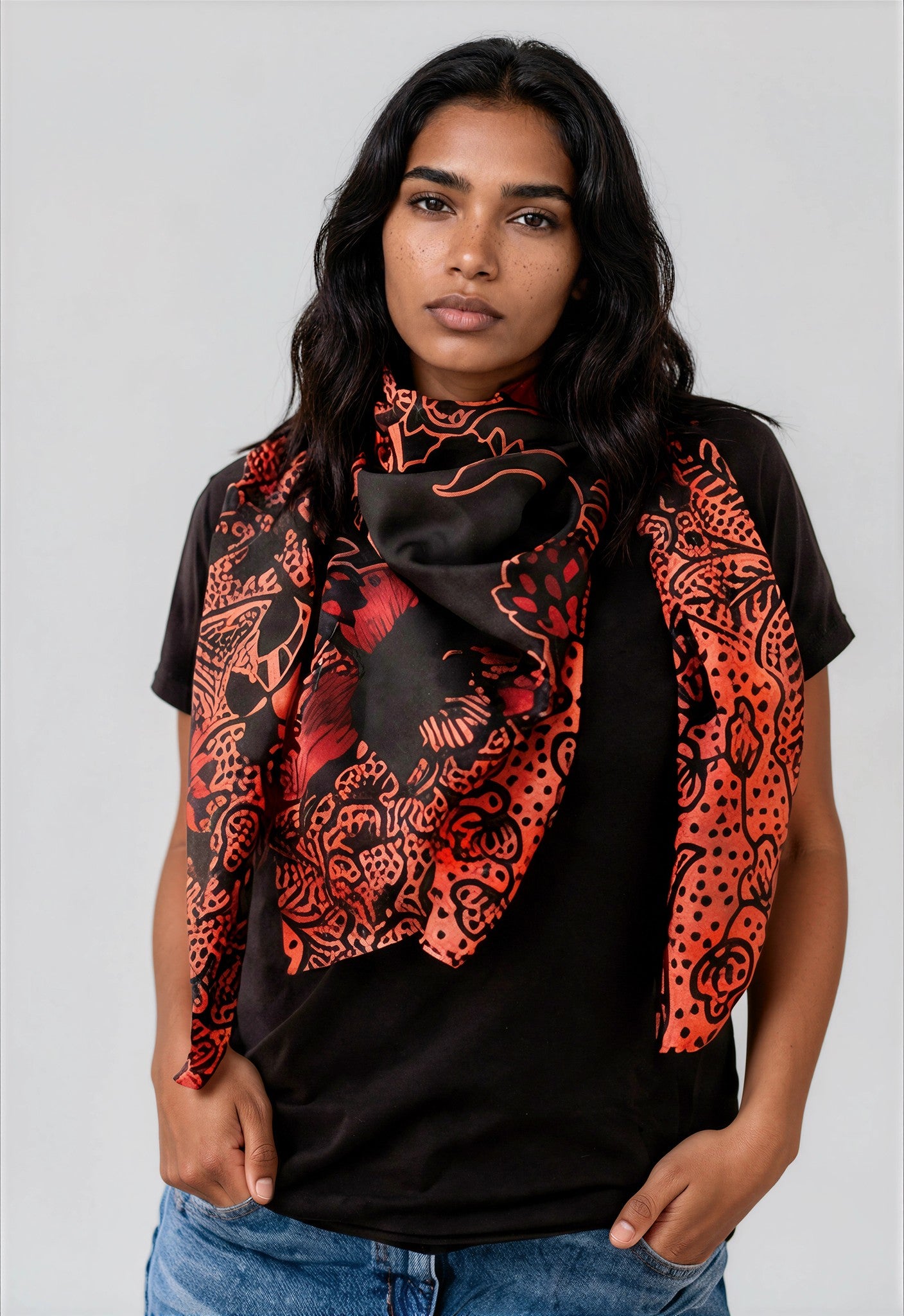 Boho Black & Rose Luxury Silk Scarf 120cm * 120cm