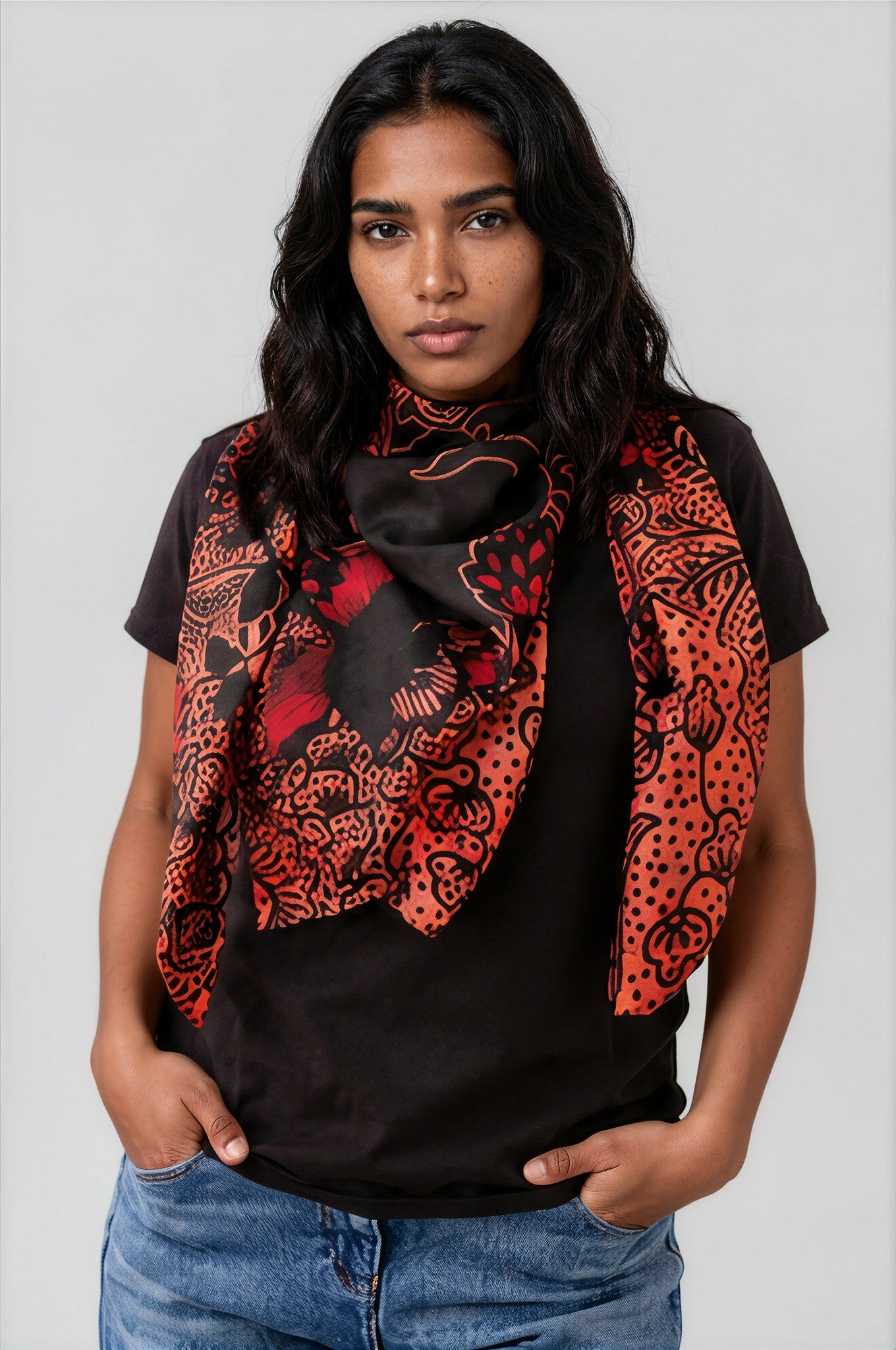 Boho Black & Rose Luxury Silk Scarf 120cm * 120cm