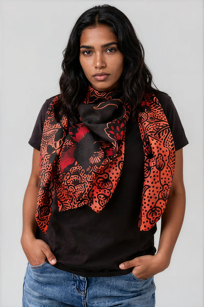 Boho Black & Rose Luxury Silk Scarf 120cm * 120cm