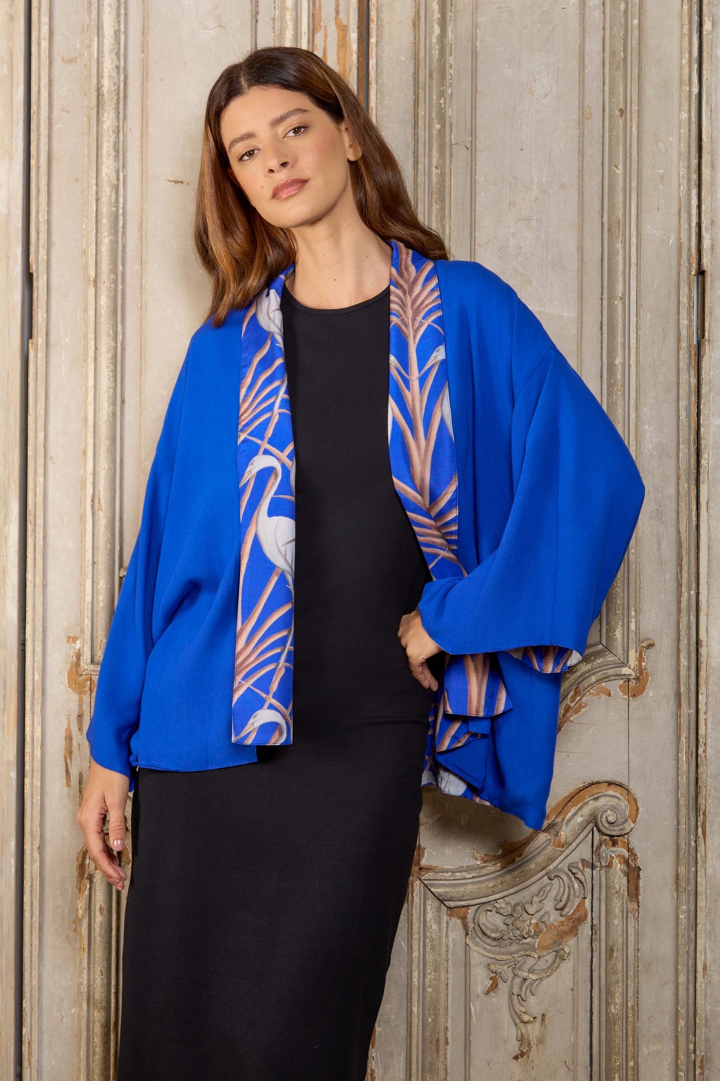 Escape to the Chateau Nouveau Heron Reversible Print Kimono