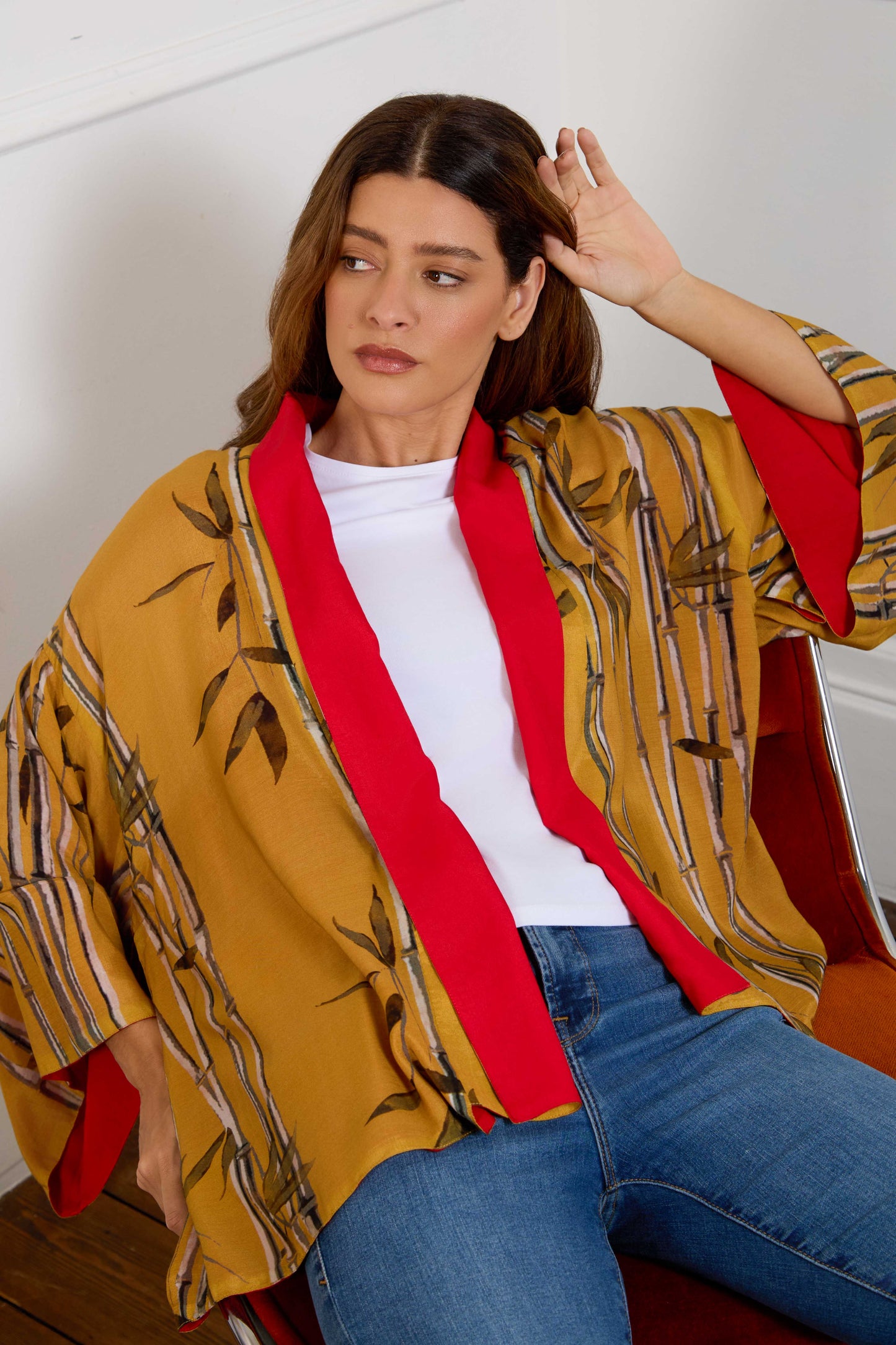 Escape to the Chateau Bamboo Ochre Reversible Print Kimono