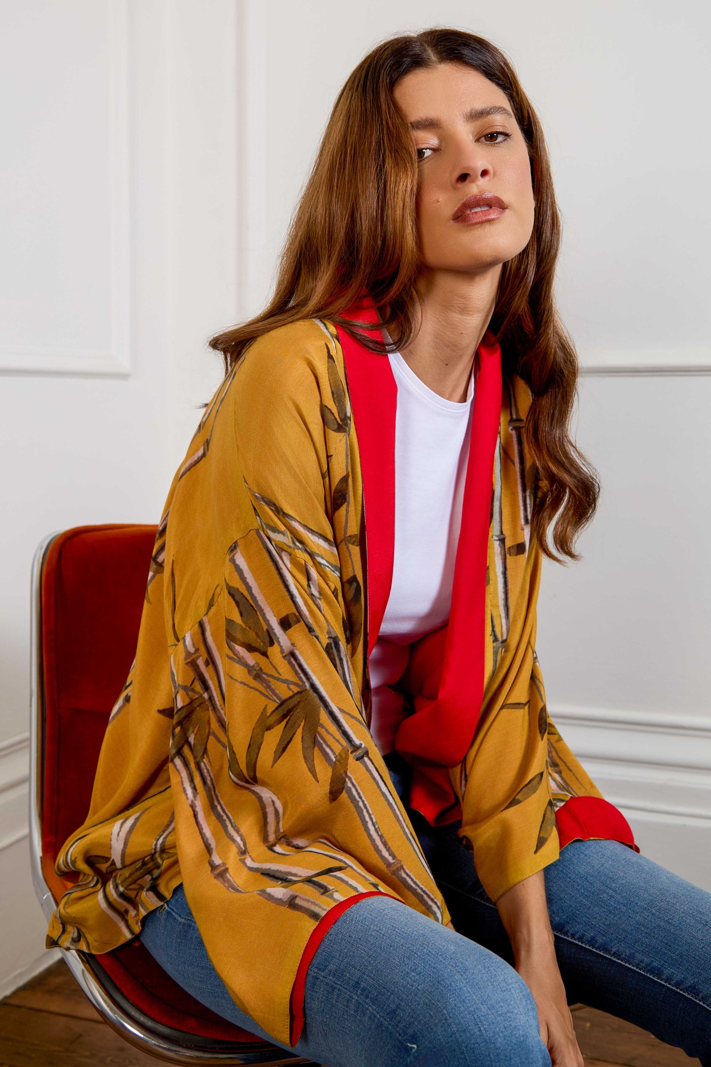 Escape to the Chateau Bamboo Ochre Reversible Print Kimono