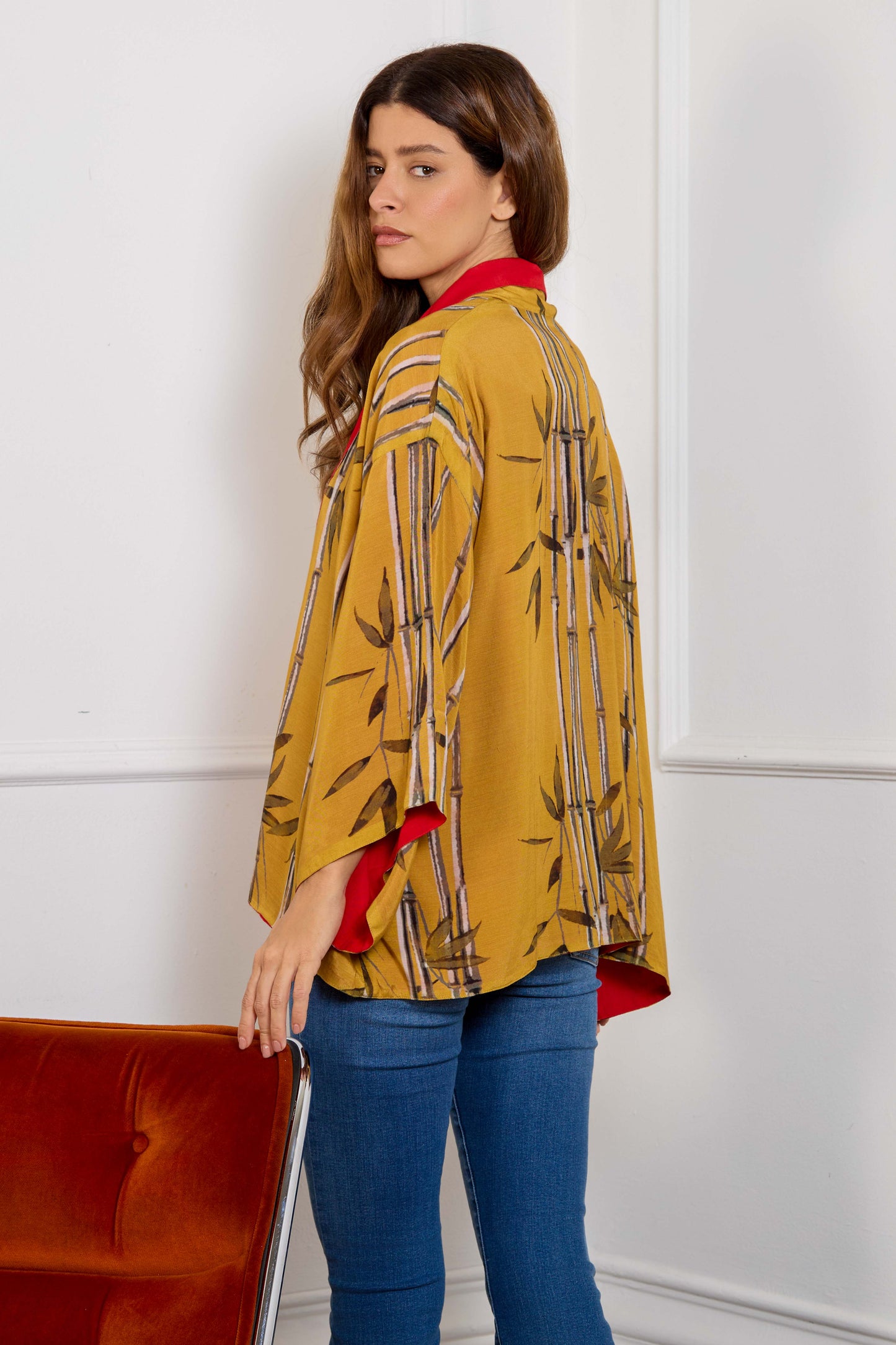 Escape to the Chateau Bamboo Ochre Reversible Print Kimono