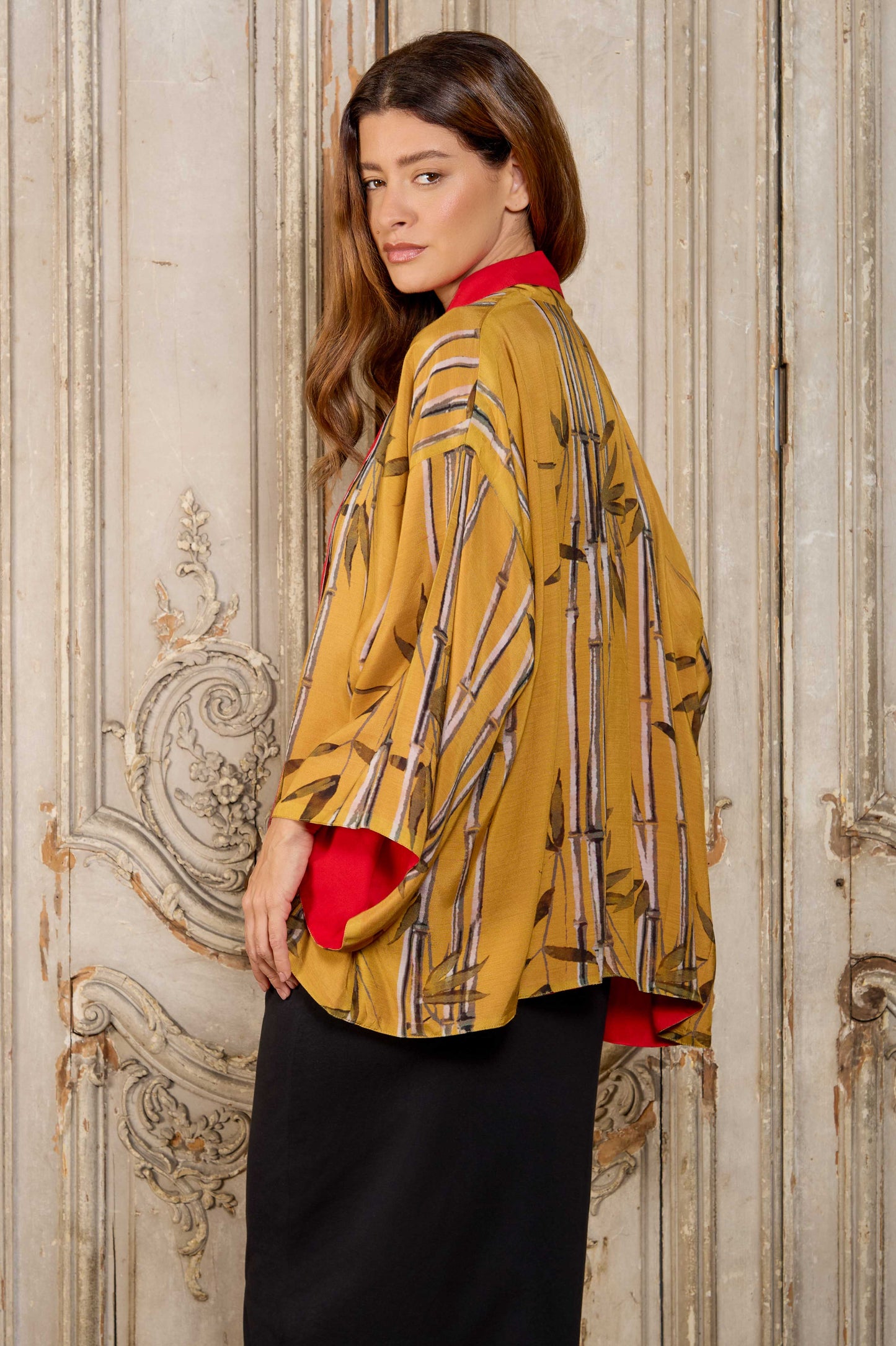 Escape to the Chateau Bamboo Ochre Reversible Print Kimono