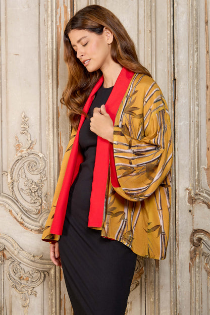 Escape to the Chateau Bamboo Ochre Reversible Print Kimono