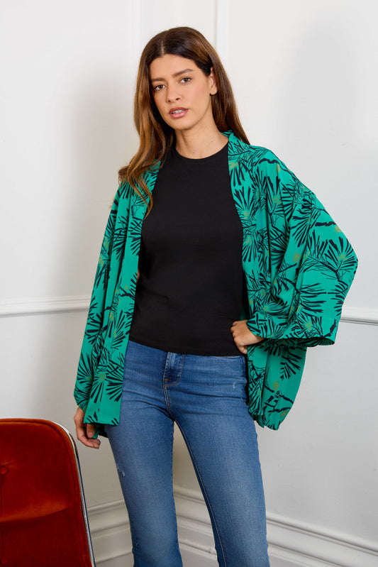 Japanese Pine Needle Print Green Short Light Weight Kimono