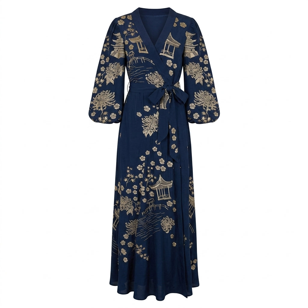 Gold and Navy Pagoda Hera Dress