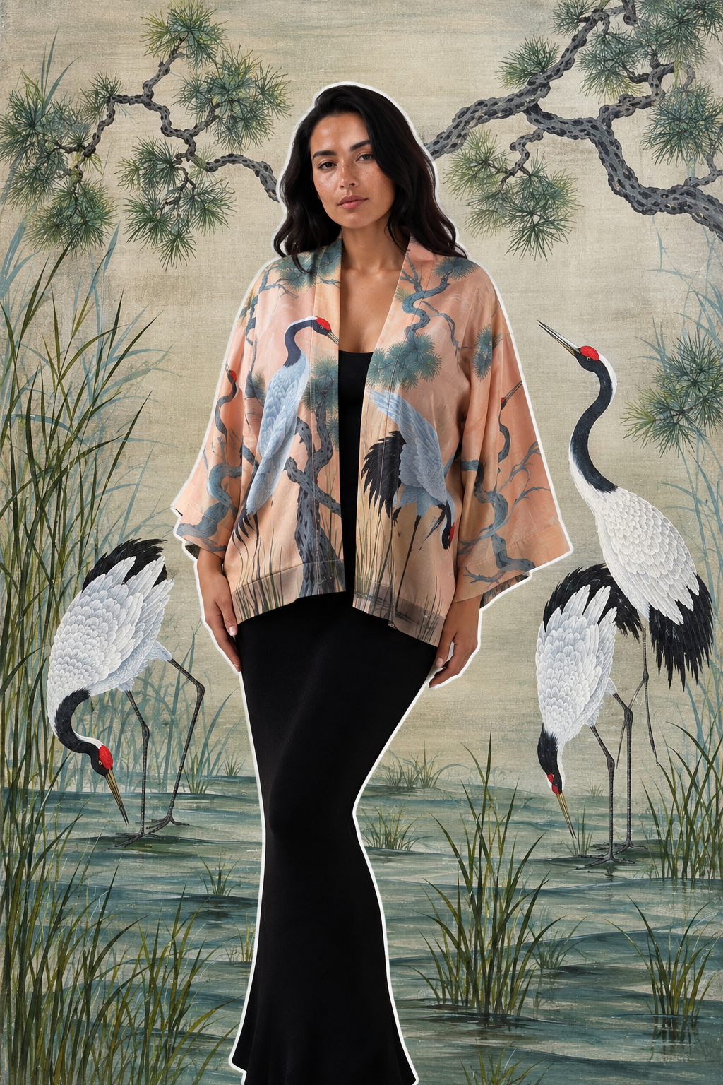 Artist Collab - Jane Willoughby X Artemis Muse Red Crowned Crane Print Kimono