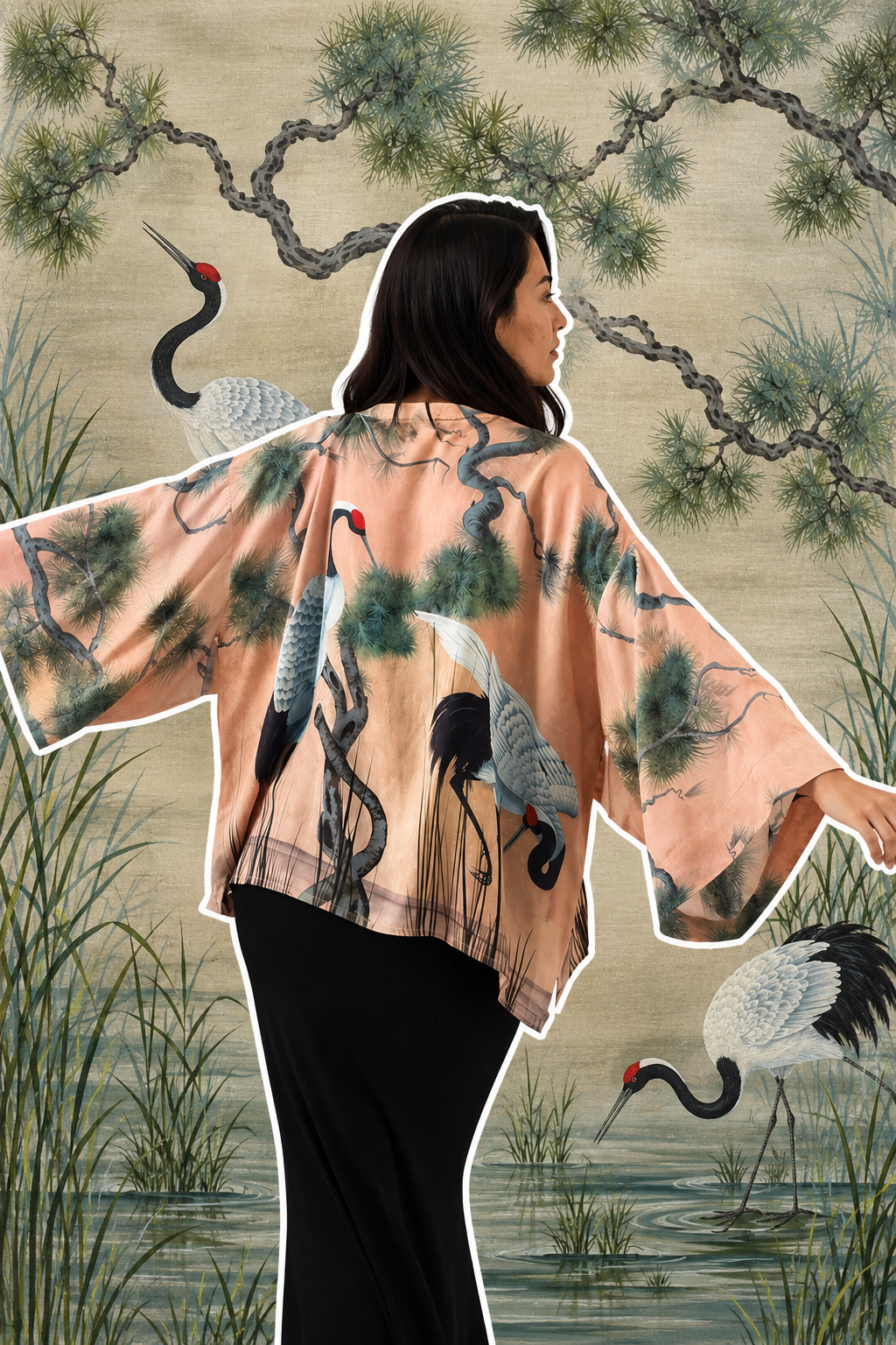 Artist Collab - Jane Willoughby X Artemis Muse Red Crowned Crane Print Kimono