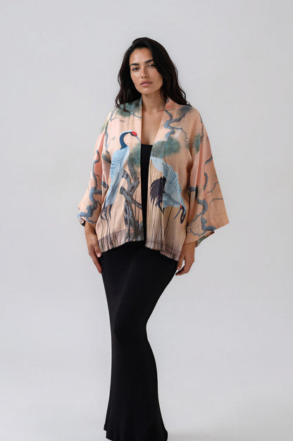 Artist Collab - Jane Willoughby X Artemis Muse Red Crowned Crane Print Kimono