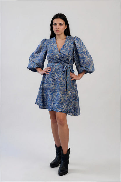 One Of A Kind Recyled Wrap Mini Dress #M36