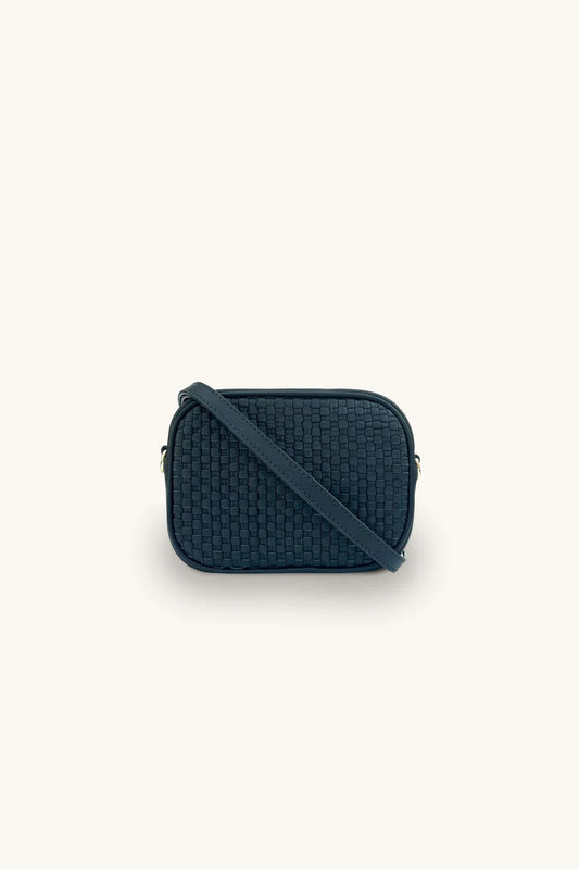 The Penelope Navy Woven Leather Camera Bag