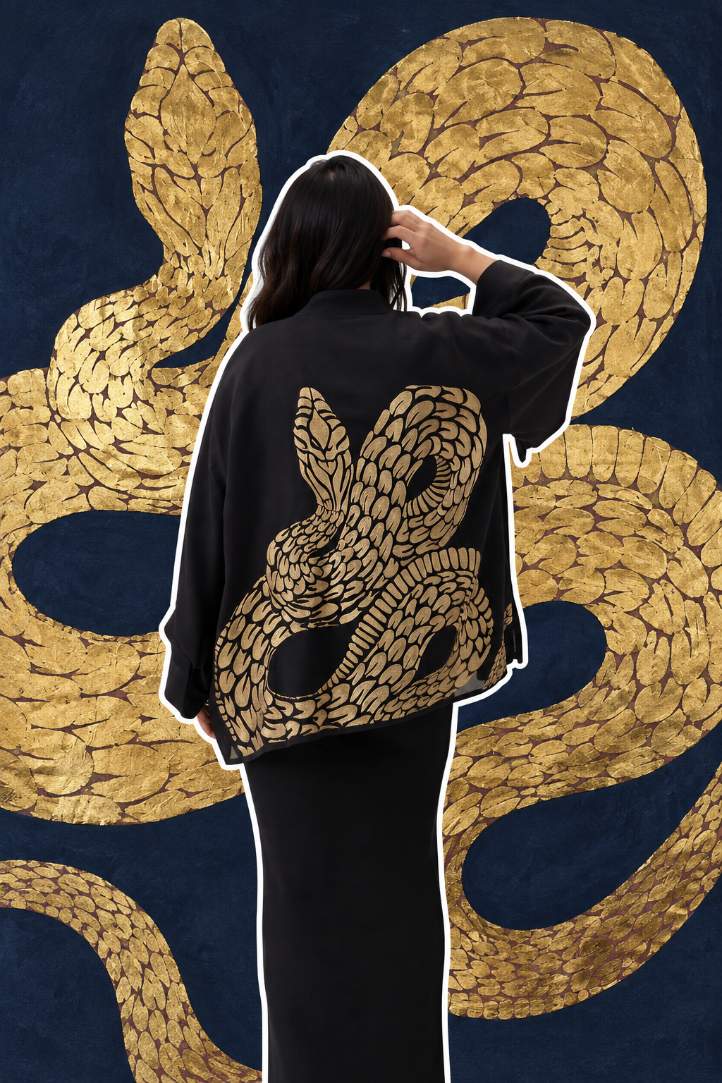 Artist Collab - Rachel Ahmad X Artemis Muse Gold Snake Embroidered Kimono
