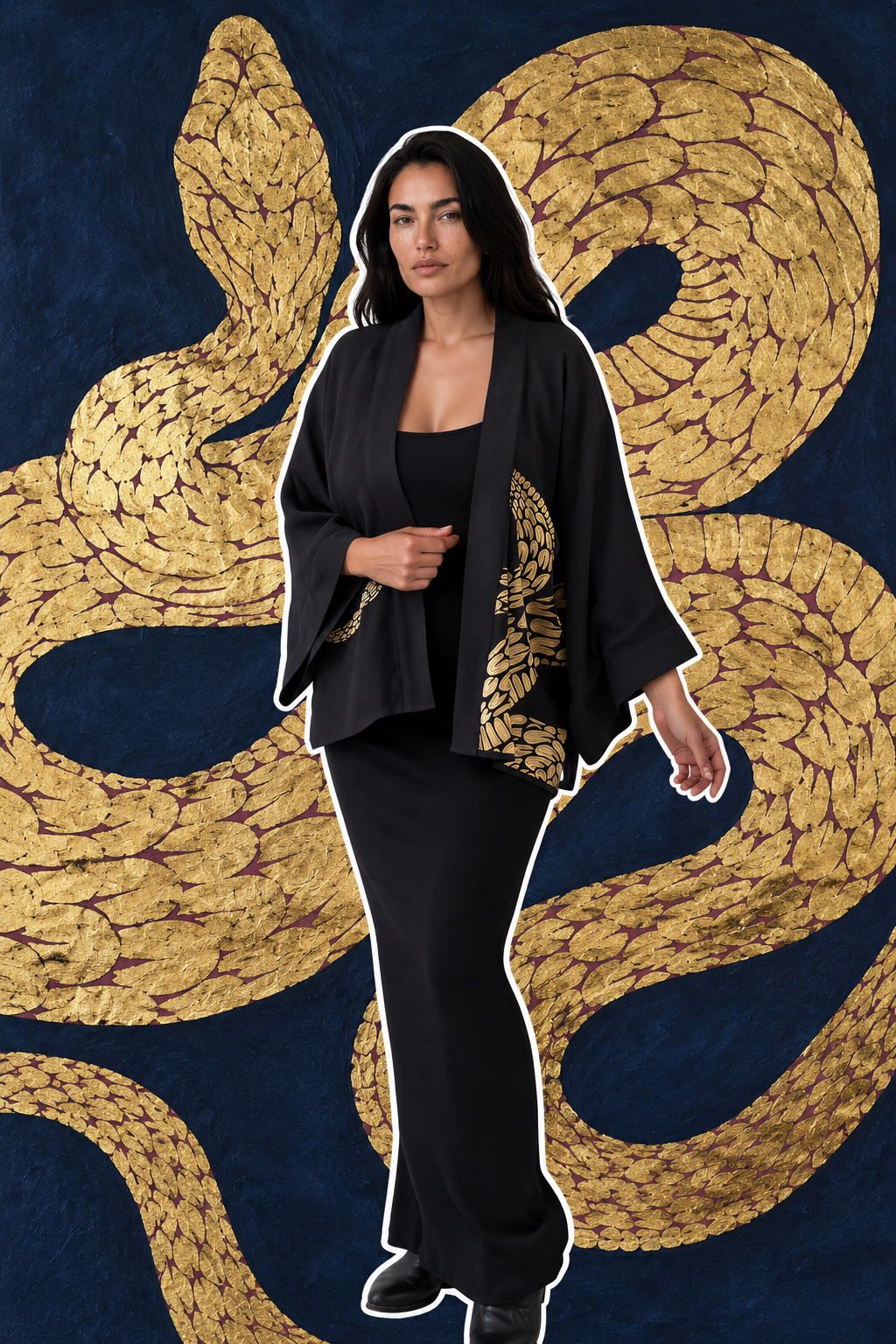 Artist Collab - Rachel Ahmad X Artemis Muse Gold Snake Embroidered Kimono