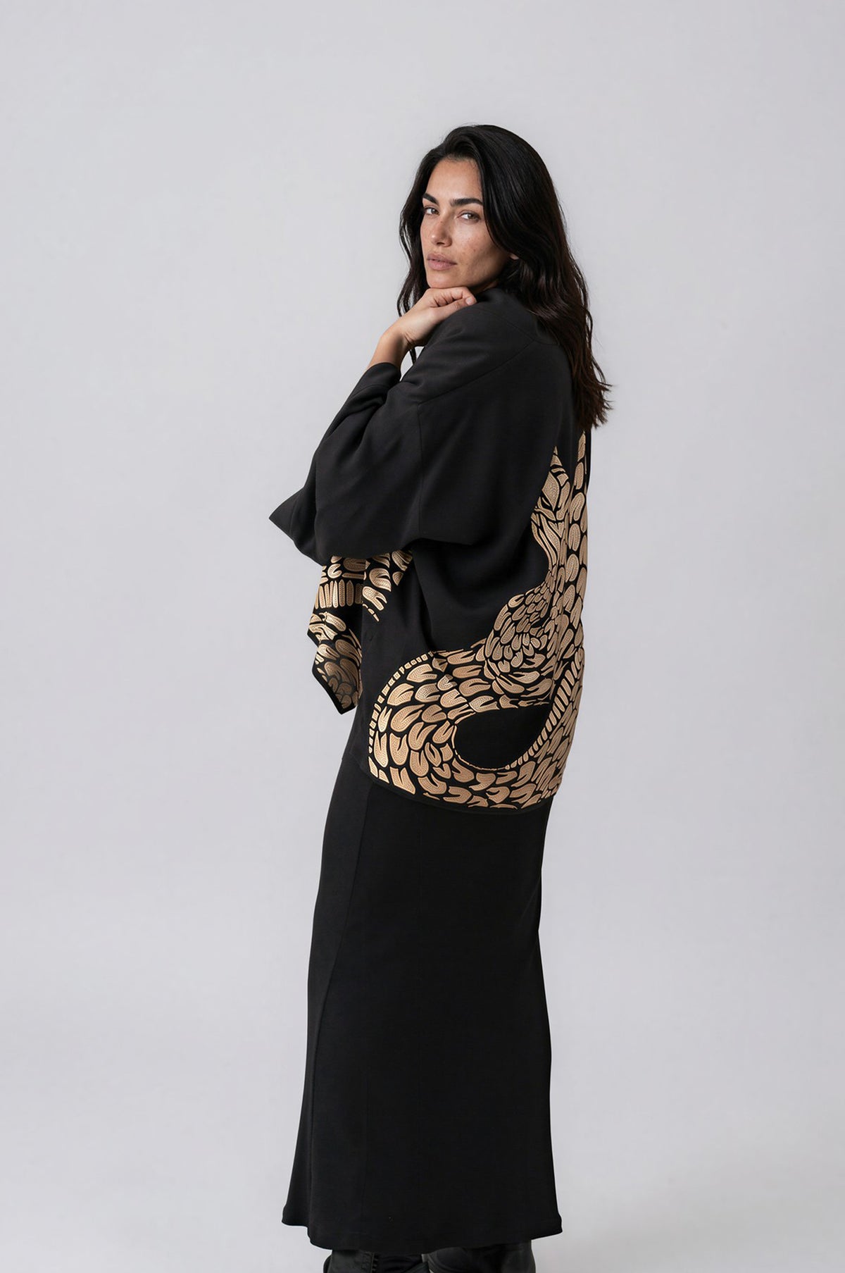 Artist Collab - Rachel Ahmad X Artemis Muse Gold Snake Embroidered Kimono
