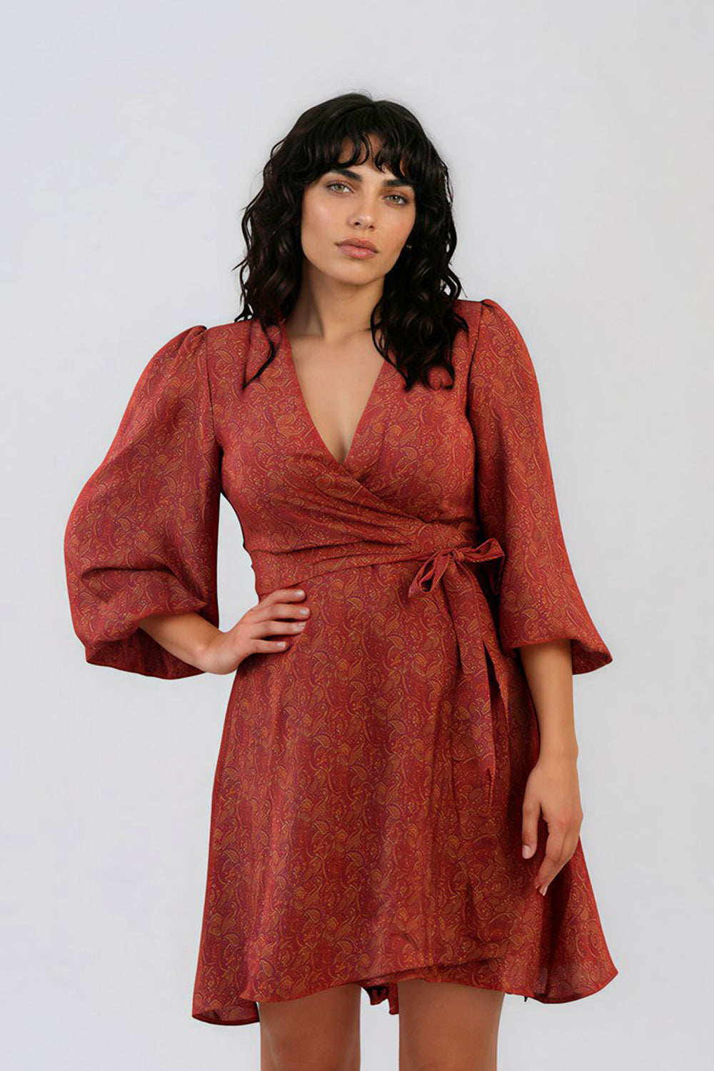 One Of A Kind Recyled Wrap Mini Dress #S32