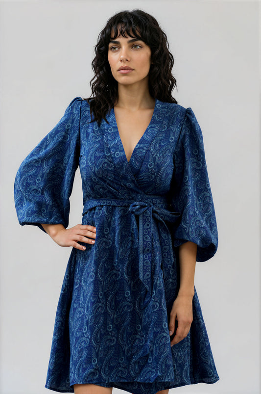 One Of A Kind Recyled Wrap Mini Dress #S40