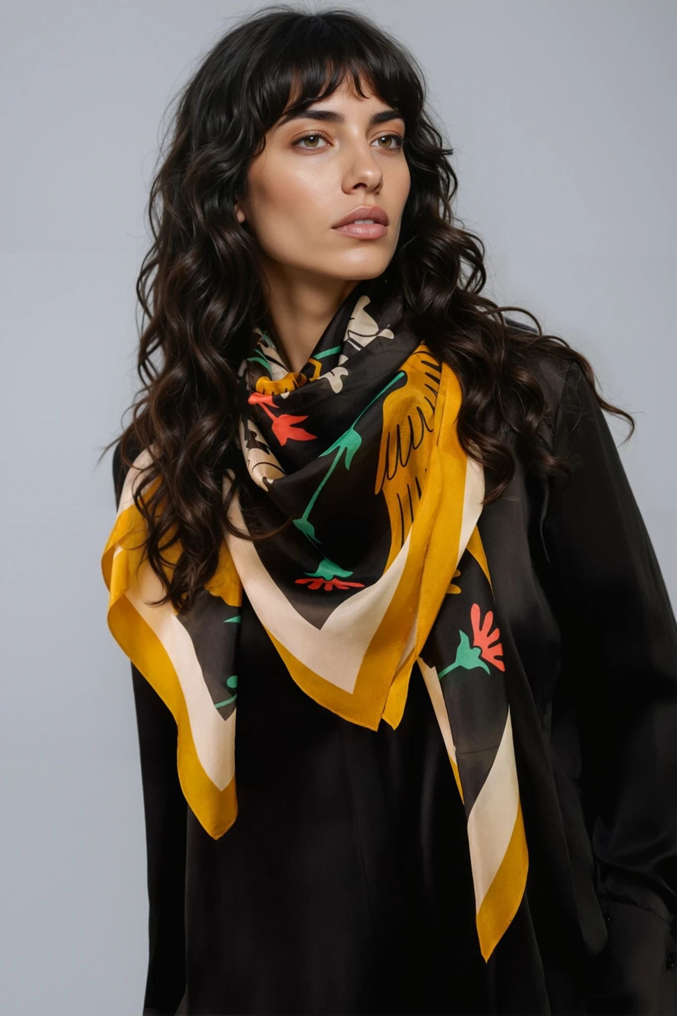 Regal Doves & Lions Black & Colourful Luxury Silk Scarf 120cm * 120cm