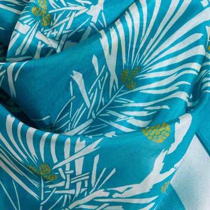 Teal & Ivory Pine Needles Luxury Silk Scarf 120cm * 120cm