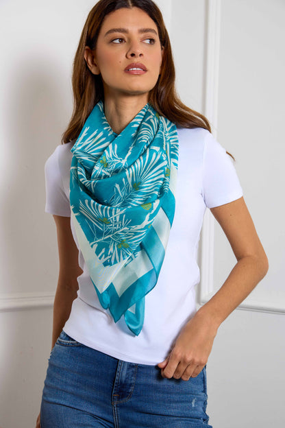 Teal & Ivory Pine Needles Luxury Silk Scarf 120cm * 120cm