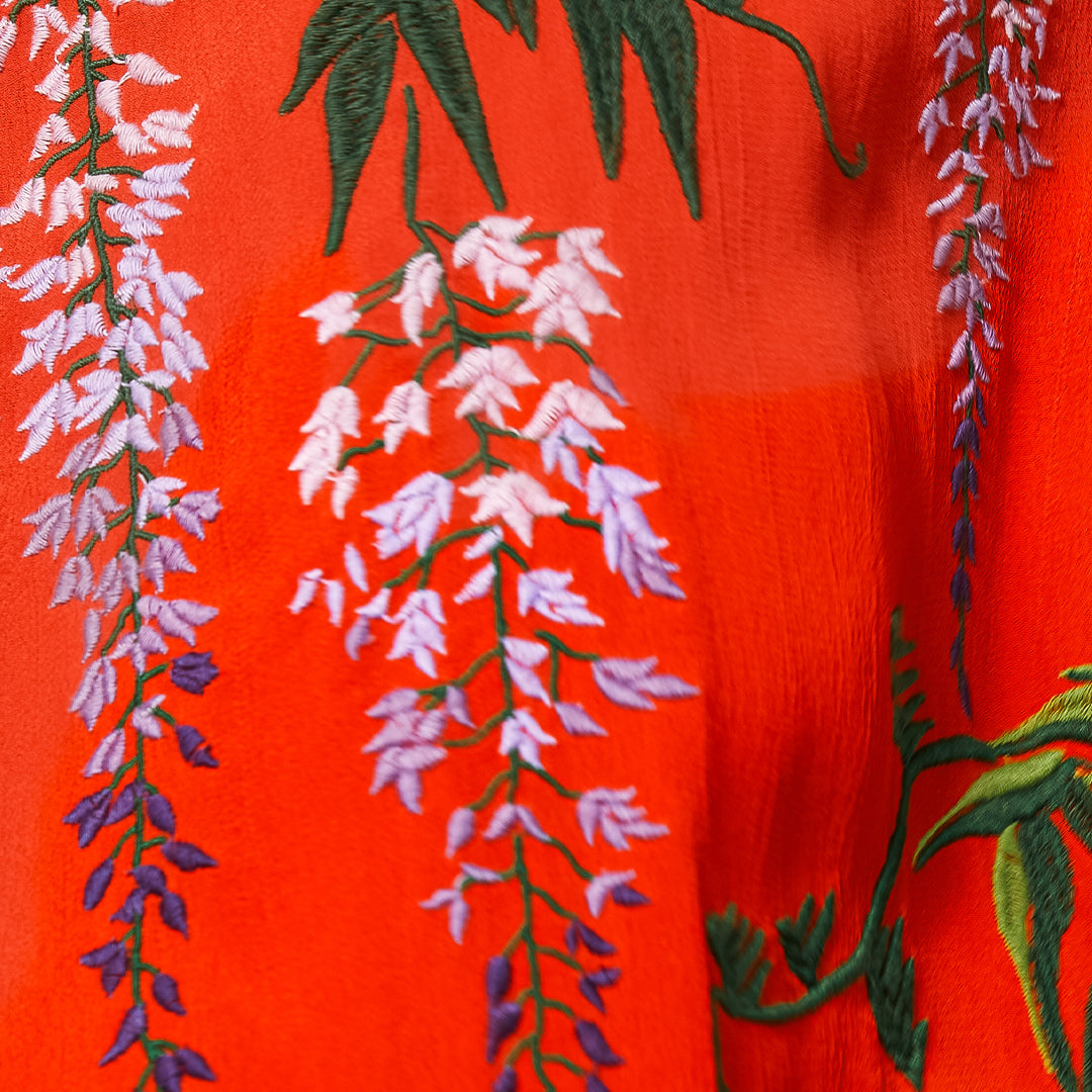 Wisteria flower embroidery detail