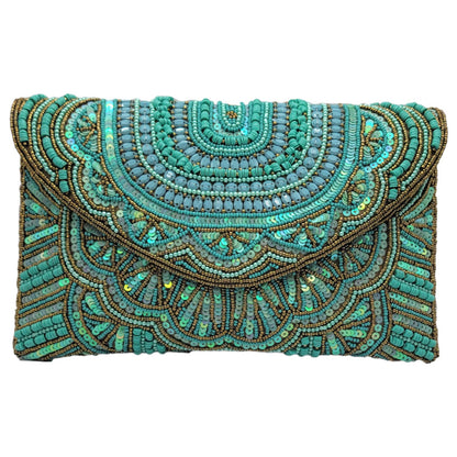 Turquoise Beaded Boho Clutch Bag