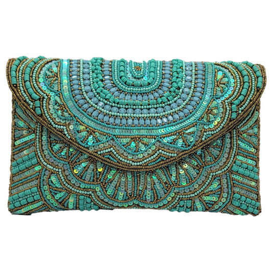 Turquoise Beaded Boho Clutch Bag