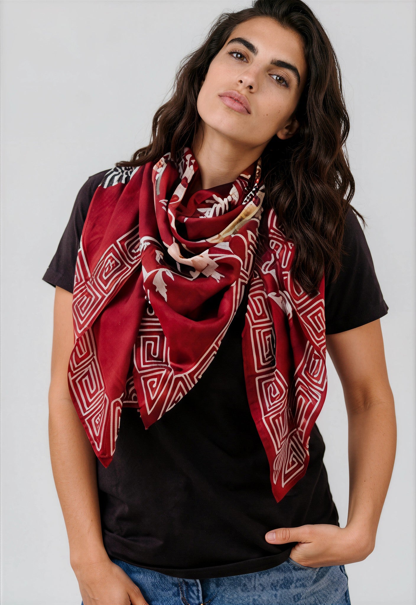 Dynastic Birds Wine Luxury Silk Scarf 120cm * 120cm