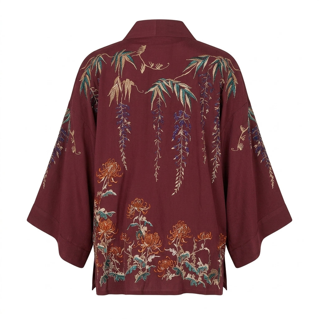Metallic Embroidery Wisteria Short Kimono