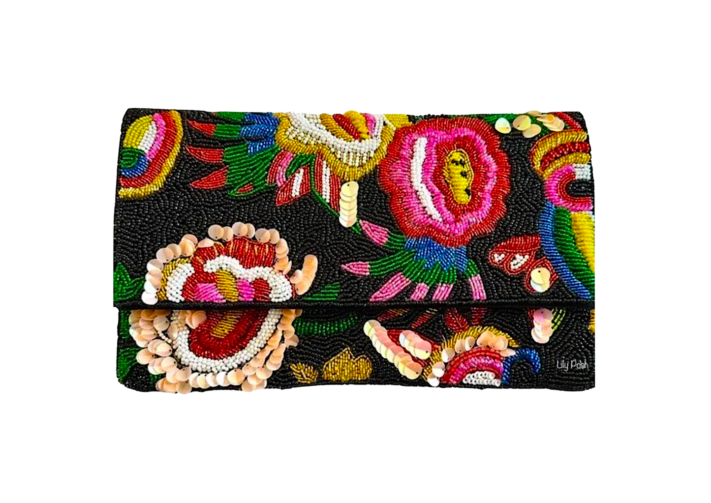 Beaded Floral Clutch Crossbody Bag Lily Posh