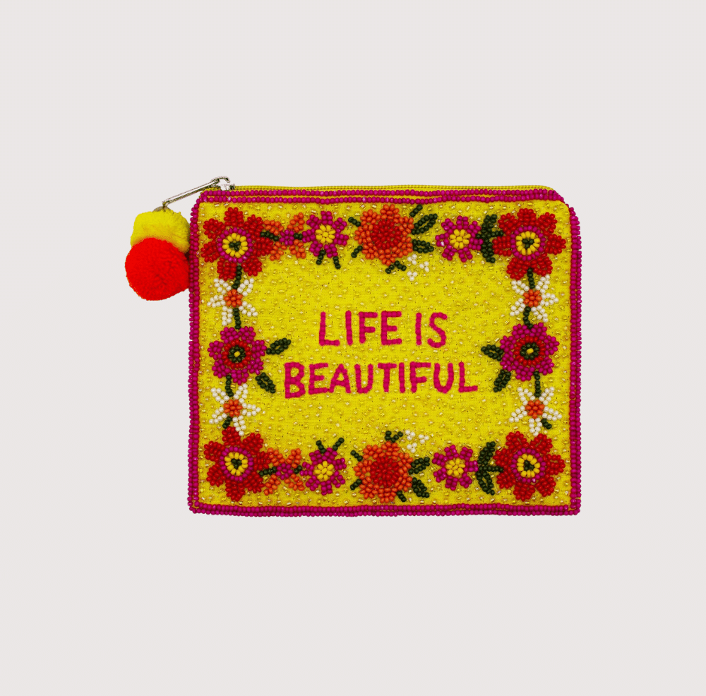 Life is Beautiful Beaded Pouch