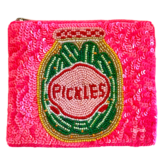 Beaded Pickles Coin Purse, Seed Bead Coin Pouch, Lily Posh 