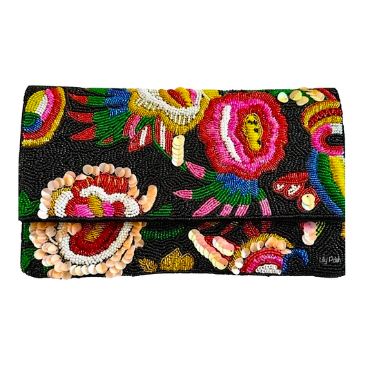 Beaded Floral Clutch Crossbody Bag Lily Posh
