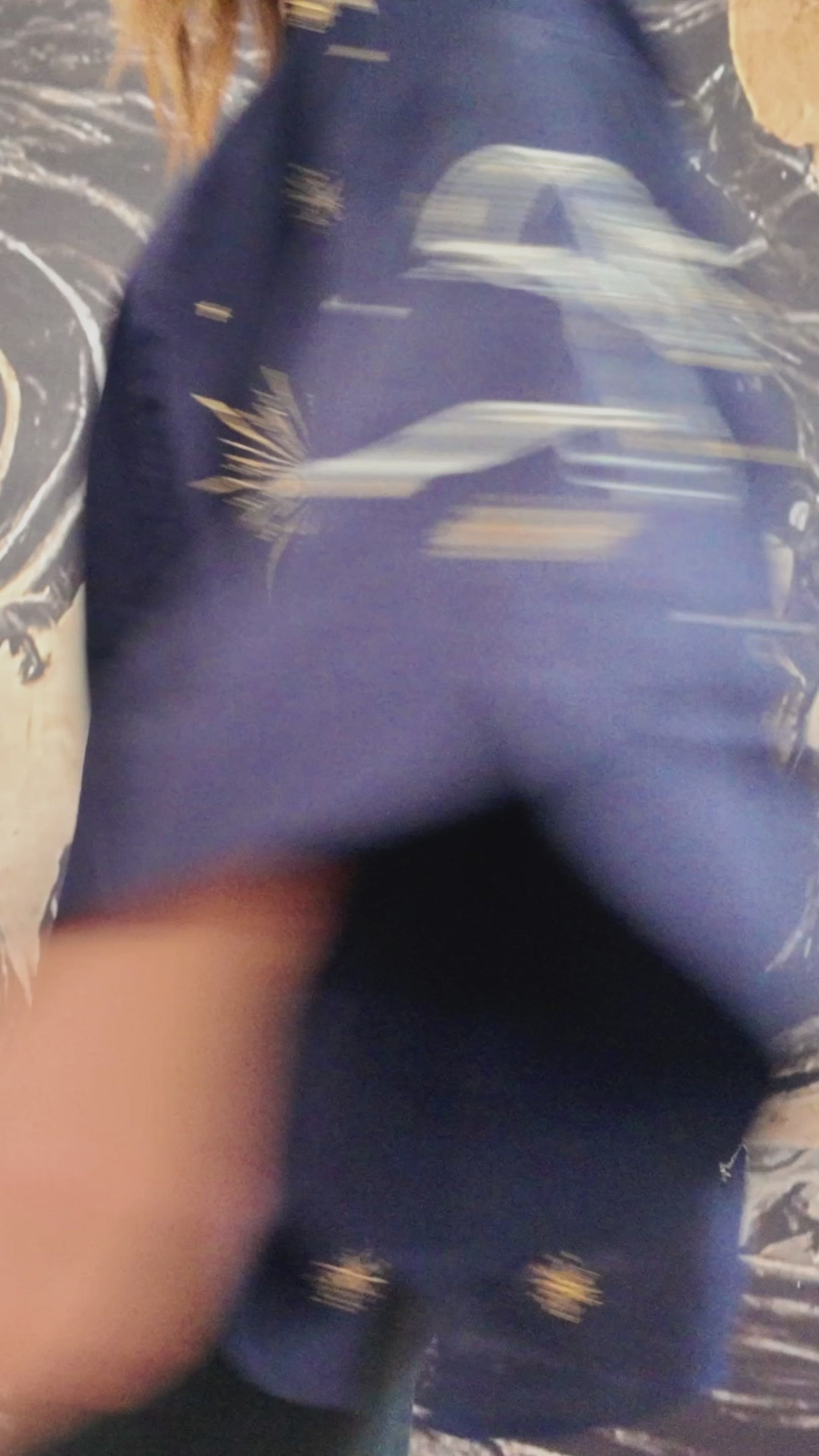 Cosmos Embroidered Navy Blue, Ivory and Gold Fully Lined Short