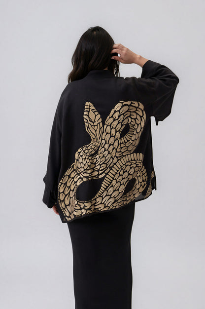 Artist Collab - Rachel Ahmad X Artemis Muse Gold Snake Embroidered Kimono